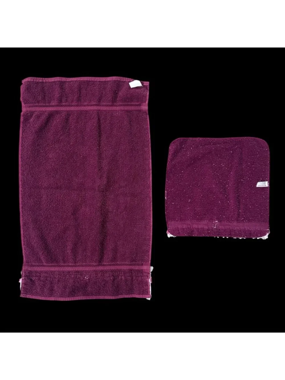 Vintage Maroon Hand Towel Washcloth Set Lace Pink Ribbon 90s Granny Cottagecore